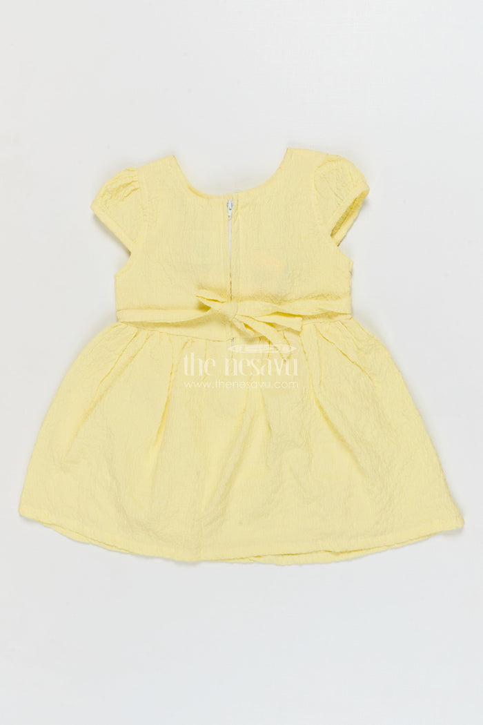 The Nesavu Girls Cotton Frock Seersucker Cotton Frock for Baby Girls’ Summer Days Nesavu Nesavu baby girl summer frock in seersucker cotton with floral applique and puff sleeves