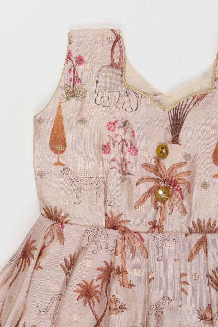 The Nesavu Silk Frock Semi Banaras Silk Frock for Baby Girl for Birthdays and Festive Photoshoots Nesavu Nesavu semi banaras silk frock for baby girl with jungle print for birthday and festive wear