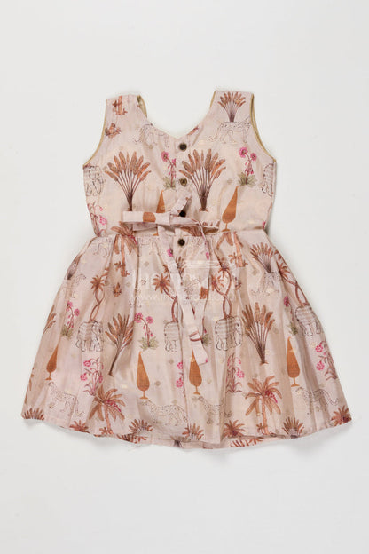 The Nesavu Silk Frock Semi Banaras Silk Frock for Baby Girl for Birthdays and Festive Photoshoots Nesavu Nesavu semi banaras silk frock for baby girl with jungle print for birthday and festive wear