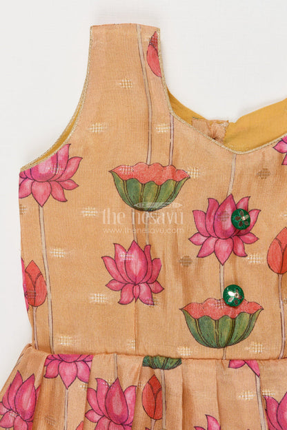 The Nesavu Silk Frock Semi Banaras Silk Frock for Baby Girl for Cultural Events and Ethnic School Day Nesavu Nesavu semi banaras silk frock with lotus digital print for baby girls for ethnic school day