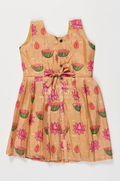The Nesavu Silk Frock Semi Banaras Silk Frock for Baby Girl for Cultural Events and Ethnic School Day Nesavu Nesavu semi banaras silk frock with lotus digital print for baby girls for ethnic school day