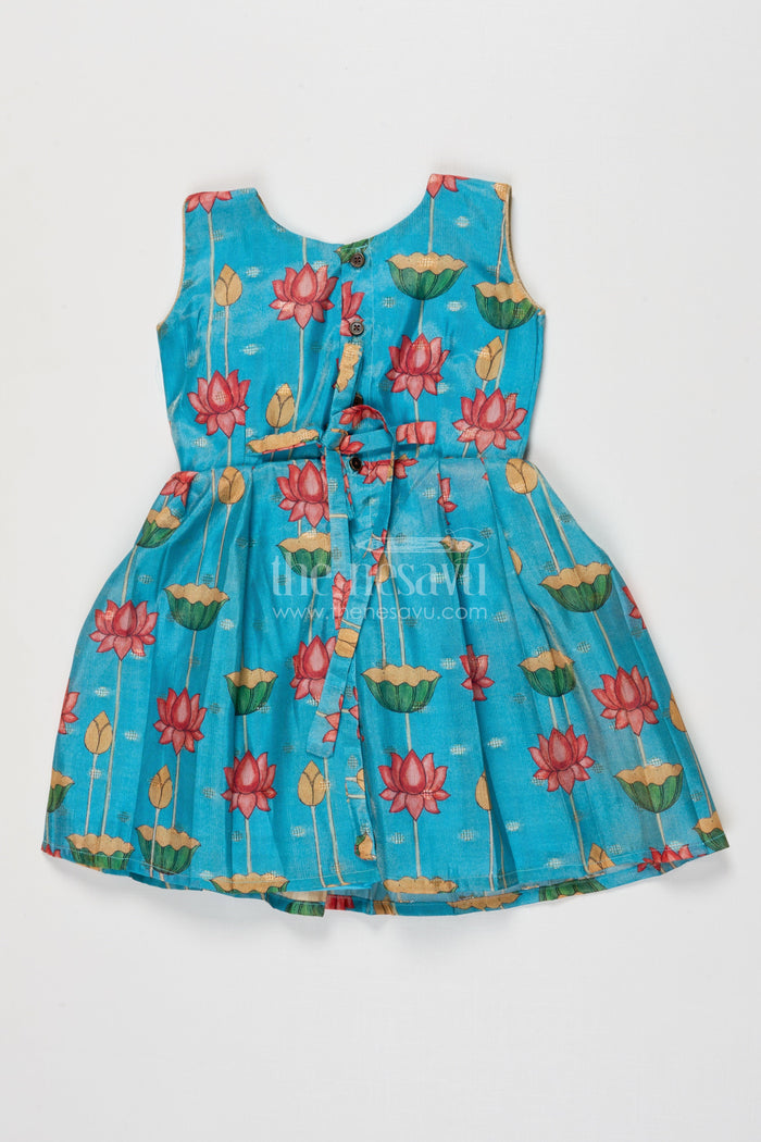 The Nesavu Silk Frock Semi Banaras Silk Frock for Girls for Temple Visits and Ethnic School Days Nesavu Nesavu girls semi banaras silk frock with lotus digital print for poojas and ethnic day at school