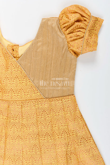 The Nesavu Silk Frock Semi Banarasi Frock for Toddler Girls for School Ethnic Day and Functions Nesavu Nesavu semi banarasi silk frock toddler girls  perfect school ethnic day pujas