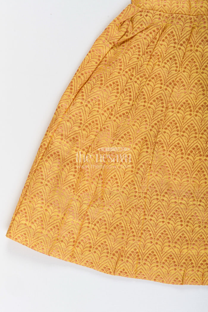 The Nesavu Silk Frock Semi Banarasi Frock for Toddler Girls for School Ethnic Day and Functions Nesavu Nesavu semi banarasi silk frock toddler girls  perfect school ethnic day pujas