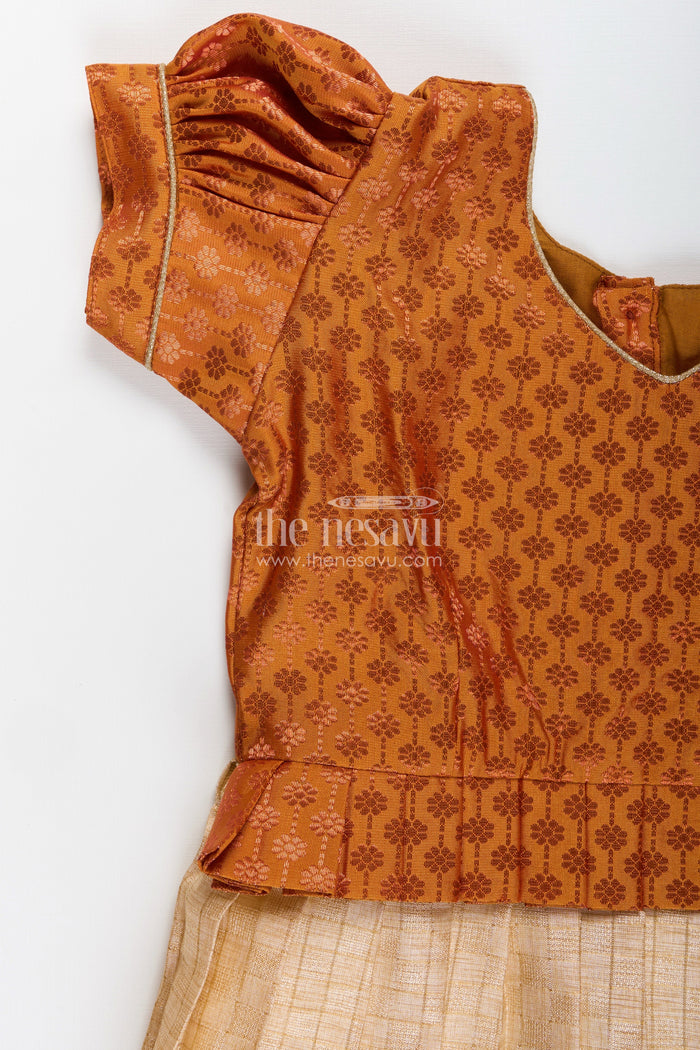 The Nesavu Silk Frock Semi Banarasi Silk Frock for Toddler Girls with Flared Tissue Bottom Nesavu Nesavu semi Banarasi silk frock toddler girls tissue flare festive occasions