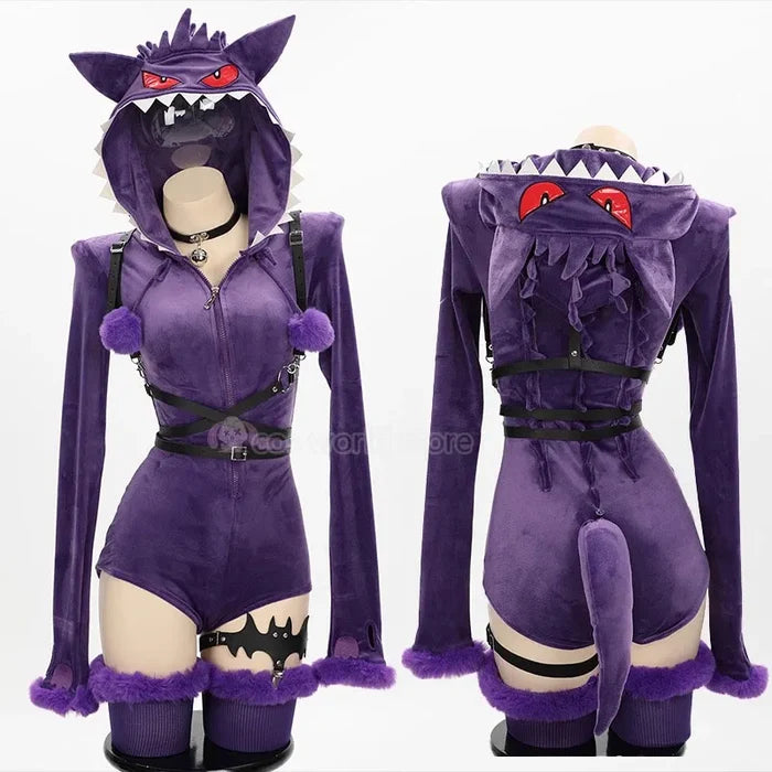 Purple costume with animal design on a mannequin against a white background