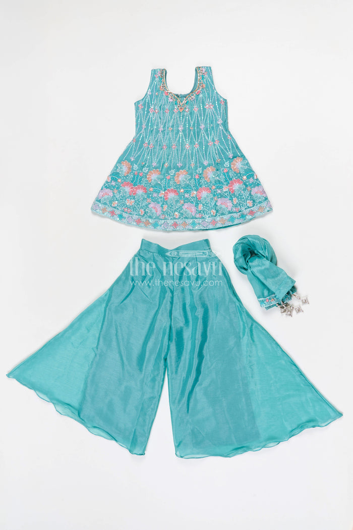 The Nesavu Girls Sharara / Plazo Set Sharara Set for Weddings and Festive Celebrations Nesavu Nesavu girls georgette sharara set with designer embroidered yoke for weddings