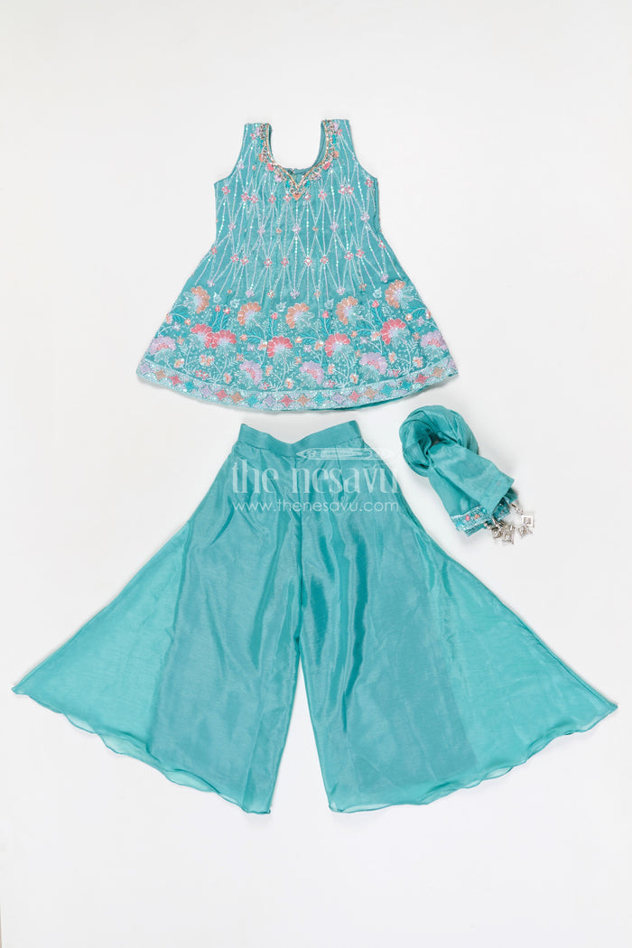 The Nesavu Girls Sharara / Plazo Set Sharara Set for Weddings and Festive Celebrations Nesavu Nesavu girls georgette sharara set with designer embroidered yoke for weddings