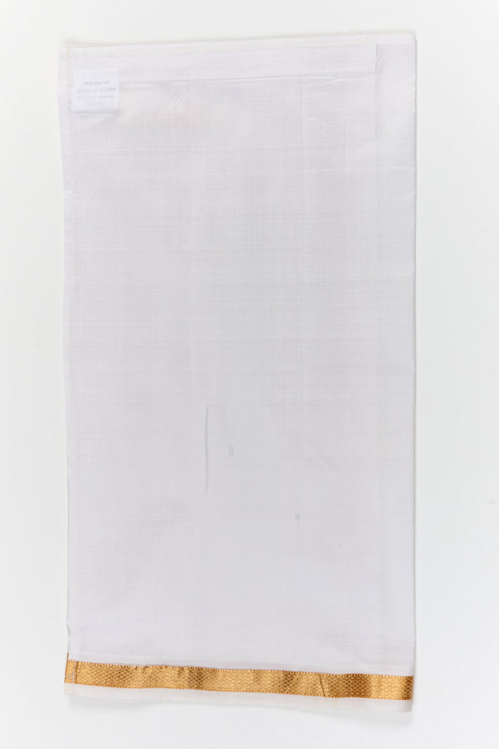 The Nesavu Boys Vesti Traditional Boys Vesti with Silk Texture and Classic Border Nesavu 18 (2Y) / White / Silk D062B-18 Nesavu traditional silk vesti for boys – minimal and elegant for rituals and festivals