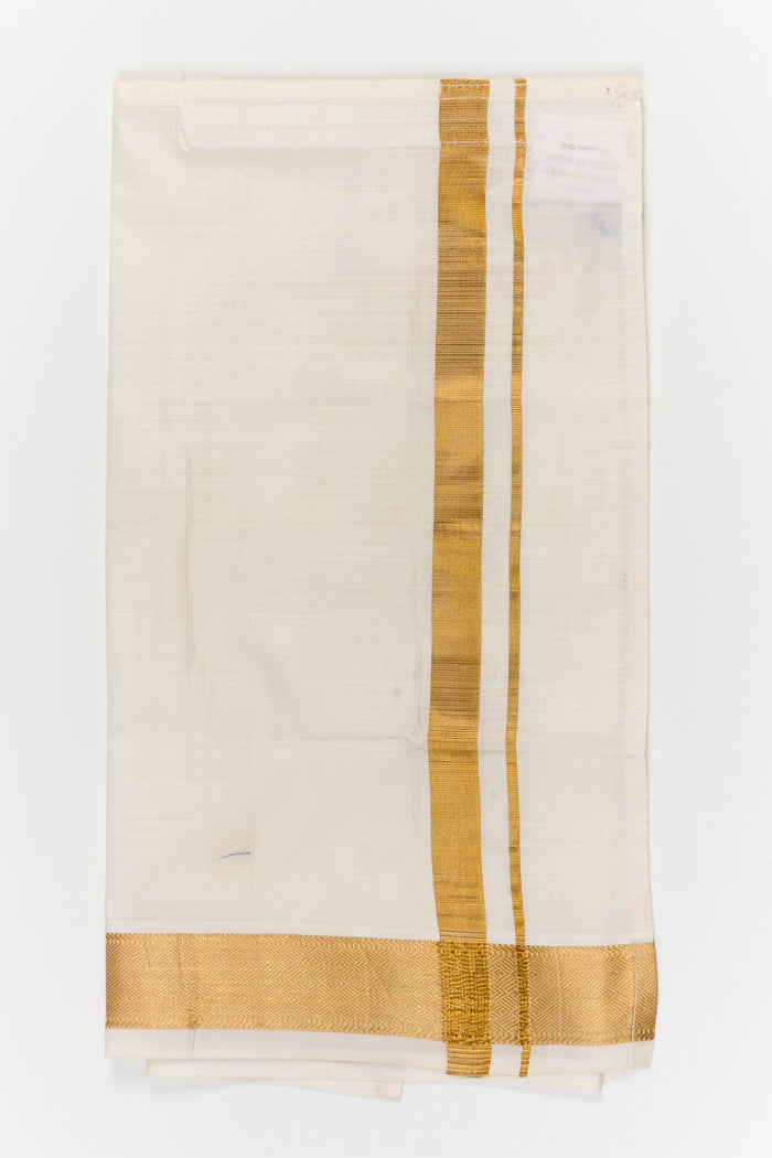 The Nesavu Pure Silk Vesti Silk Dhoti for Boys for Weddings and Festive Occasions Nesavu 14 (6M) / Cream / Pure Silk D083A-14 Nesavu silk dhoti for boys – occasion wear for weddings, poojas, and festive family celebrations