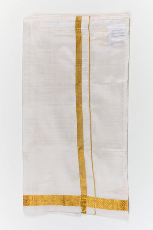 The Nesavu Pure Silk Vesti Silk Dhoti for Toddler Boys for Poojas and Traditional Gatherings Nesavu 14 (6M) / White / Pure Silk D086A-14 Nesavu silk dhoti for toddler boys – perfect traditional outfit for poojas, naming days, and temple functions