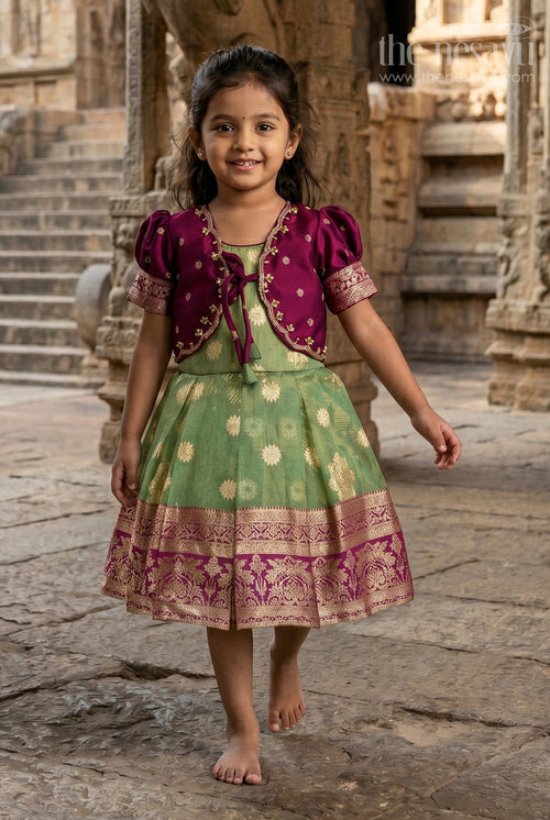 The Nesavu Silk Frock Silk Frock for Baby Girl’s First Festival or Family Function Nesavu 16 (1Y) / Green / Silk Blend SF1109A-16 Nesavu silk frock for baby girl with zari border – perfect for naming ceremony or festive occasions