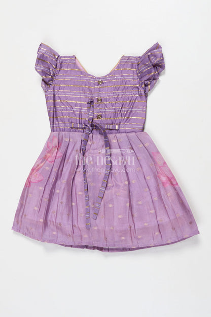 The Nesavu Silk Frock Silk Frock for Baby Girls for Cultural Events and Festive Dressing Nesavu Nesavu silk frock for baby girls with puff sleeves and lotus print – ideal for festive school events
