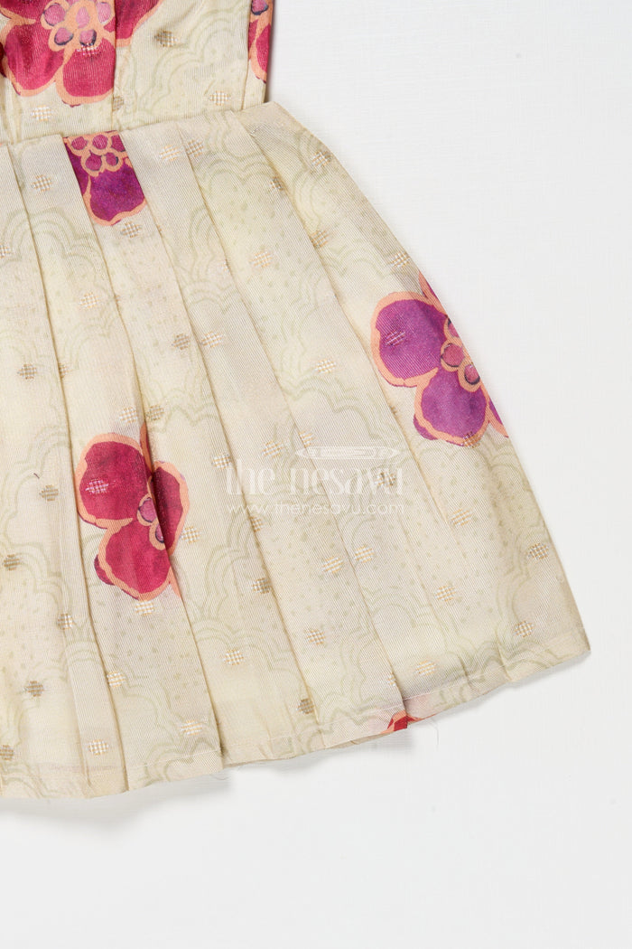 The Nesavu Silk Frock Silk Frock for Baby Girls for Festive Photos and Family Events Nesavu Nesavu baby girl silk frock with floral prints in Banaras art silk – great for festive portraits and family gatherings