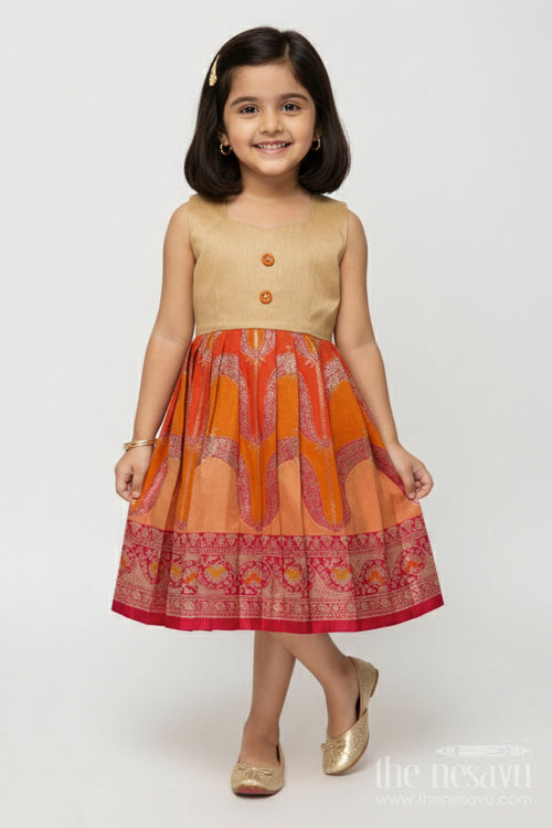 The Nesavu Silk Frock Silk Frock for Baby Girls for Traditional Occasions and Naming Ceremonies Nesavu 18 (2Y) / Orange SF1103A-18 Nesavu baby girl silk frock with raw silk yoke and zari border – ideal for naming ceremonies and temple events