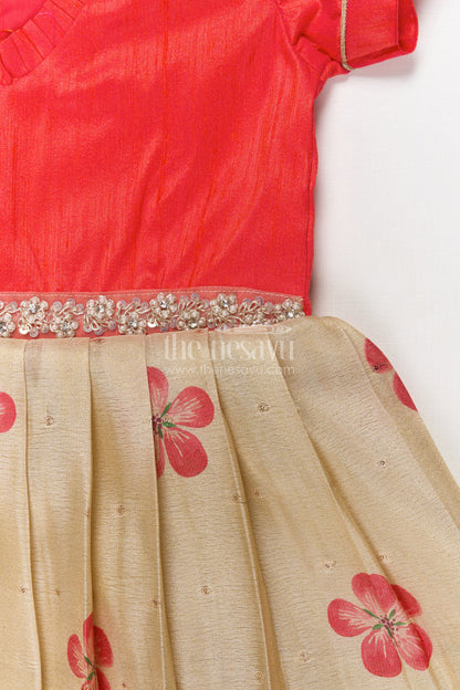 The Nesavu Silk Embroidered Frock Silk Frock for Baby Girls with Floral Prints for Birthday and Festive Wear Nesavu Nesavu silk frock for baby girls with digital floral prints and puff sleeves – perfect for birthdays and poojas