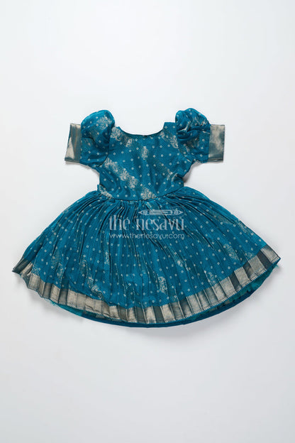 The Nesavu Silk Frock Silk Frock for Toddler Girls Perfect for Ethnic Functions and Festivals Nesavu 18 (2Y) / Green SF1056B-18 Nesavu toddler girl silk frock jacquard weaving  perfect Diwali traditional family functions