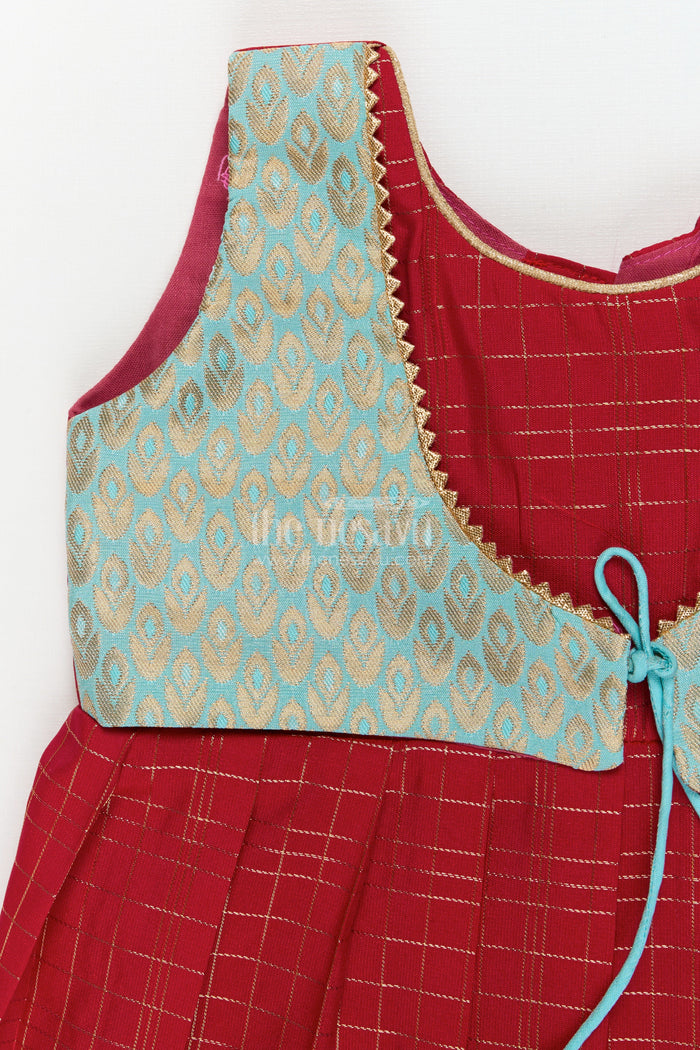 The Nesavu Girls Kanchi Silk Frock Silk Frock for Toddler Girls with Bridal Saree Inspired Detailing for Festive Occasions Nesavu Nesavu toddler girl silk frock with bridal saree inspired zari borders for traditional functions