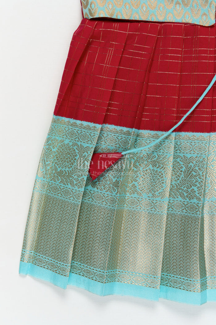 The Nesavu Girls Kanchi Silk Frock Silk Frock for Toddler Girls with Bridal Saree Inspired Detailing for Festive Occasions Nesavu Nesavu toddler girl silk frock with bridal saree inspired zari borders for traditional functions