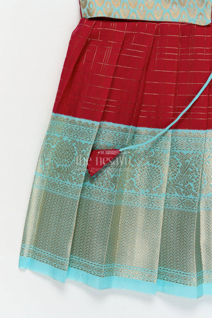 The Nesavu Girls Kanchi Silk Frock Silk Frock for Toddler Girls with Bridal Saree Inspired Detailing for Festive Occasions Nesavu Nesavu toddler girl silk frock with bridal saree inspired zari borders for traditional functions
