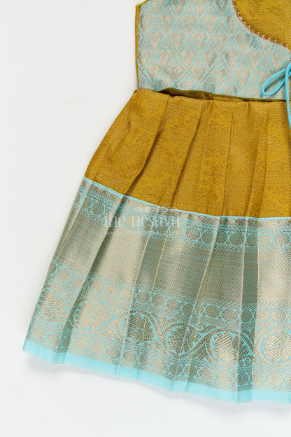 The Nesavu Girls Kanchi Silk Frock Silk Frock for Toddler Girls with Jacquard Kanchivaram Saree Inspired Festive Design Nesavu Nesavu toddler girl silk frock with jacquard Kanchivaram inspired zari borders for festive and traditional wear