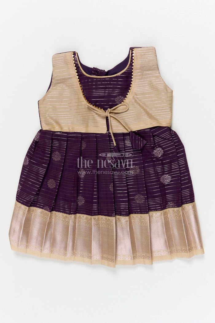 The Nesavu Girls Kanchi Silk Frock Silk Frock for Toddler Girls with Kanchivaram Saree Inspired Festive Design Nesavu 10 (NB) / Blue / style 4 KSF007AD-10 Nesavu toddler girl festive silk frock with Kanchivaram saree inspired zari butta and border detailing