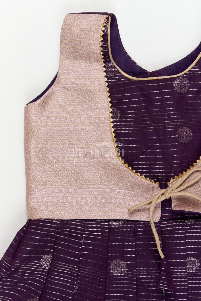 The Nesavu Girls Kanchi Silk Frock Silk Frock for Toddler Girls with Kanchivaram Saree Inspired Festive Design Nesavu Nesavu toddler girl festive silk frock with Kanchivaram saree inspired zari butta and border detailing