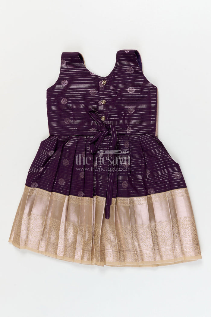The Nesavu Girls Kanchi Silk Frock Silk Frock for Toddler Girls with Kanchivaram Saree Inspired Festive Design Nesavu Nesavu toddler girl festive silk frock with Kanchivaram saree inspired zari butta and border detailing