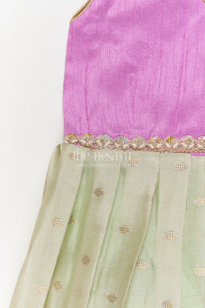 The Nesavu Silk Frock Silk Frock for Toddlers with Pleated Flare for Family Functions Nesavu Nesavu silk frock for toddlers with shimmer pleated skirt – great for naming ceremonies and poojas