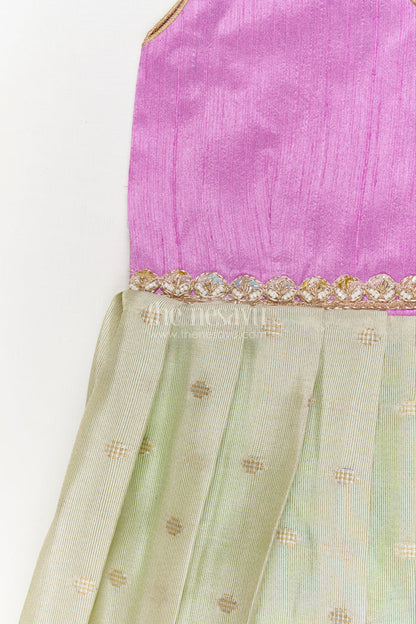 The Nesavu Silk Frock Silk Frock for Toddlers with Pleated Flare for Family Functions Nesavu Nesavu silk frock for toddlers with shimmer pleated skirt – great for naming ceremonies and poojas