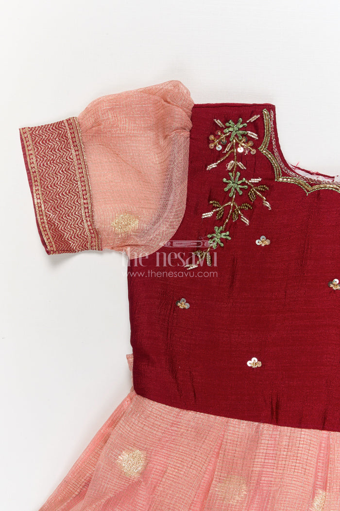The Nesavu Silk Party Frock Silk Party Frock for Baby Girls for Birthday and Traditional Events Nesavu Nesavu silk frock for baby girls with traditional woven pleats and floral embroidery