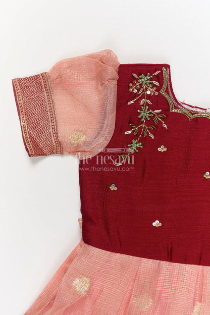The Nesavu Silk Party Frock Silk Party Frock for Baby Girls for Birthday and Traditional Events Nesavu Nesavu silk frock for baby girls with traditional woven pleats and floral embroidery