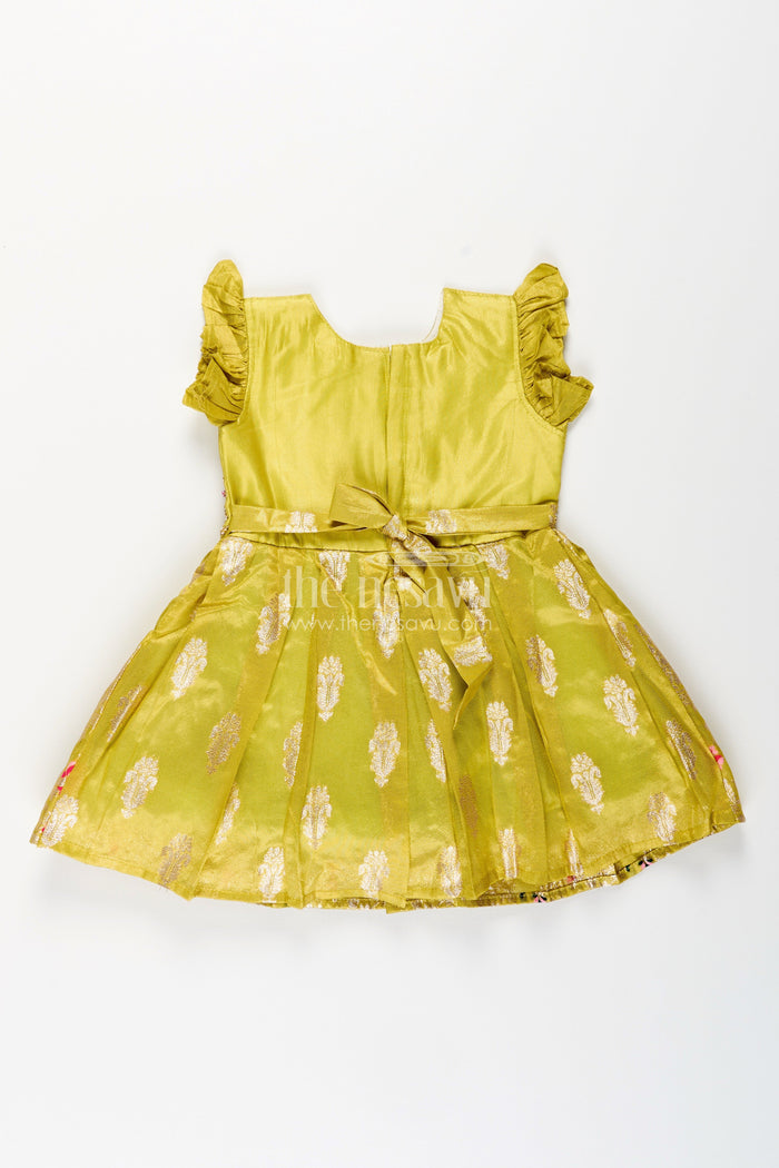 The Nesavu Silk Party Frock Silk Party Frock for Baby Girls with Zari Border and Floral Work Nesavu Nesavu silk party frock baby girls zari border embroidered yoke  festive ready