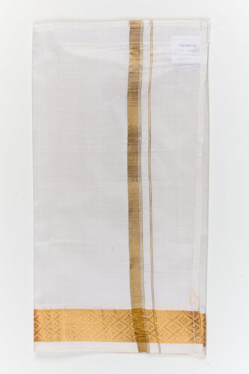 The Nesavu Boys Vesti Boys Silk Vesti for Wedding Rituals and Traditional Dressing Nesavu 14 (6M) / White / Silk D059A-14 Nesavu boys silk vesti with rich zari detailing – perfect for wedding ceremonies and festive occasions