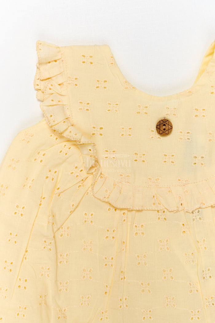 The Nesavu Baby Cotton Frocks Sleeveless Hakoba Frock for Baby Girls with Ruffle Detail for Traditional Moments Nesavu Nesavu baby girl sleeveless hakoba cotton frock with ruffle detail for traditional family outings