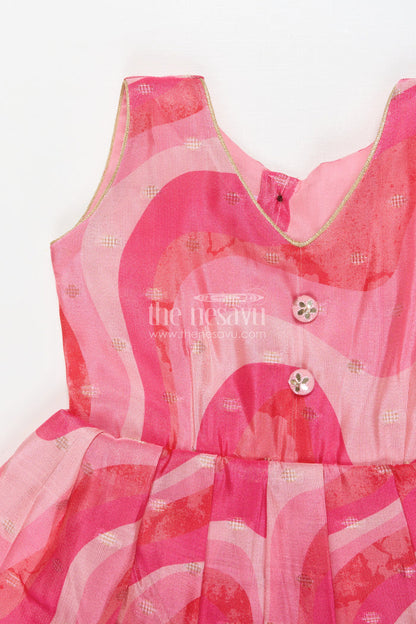 The Nesavu Silk Frock Sleeveless Silk Frock for Baby Girls for Birthdays and Playdates Nesavu Nesavu sleeveless silk frock with vibrant prints in Banaras art silk for birthdays and casual festive days