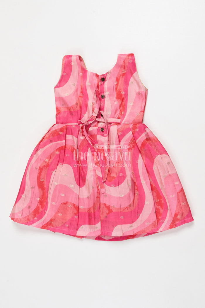 The Nesavu Silk Frock Sleeveless Silk Frock for Baby Girls for Birthdays and Playdates Nesavu Nesavu sleeveless silk frock with vibrant prints in Banaras art silk for birthdays and casual festive days