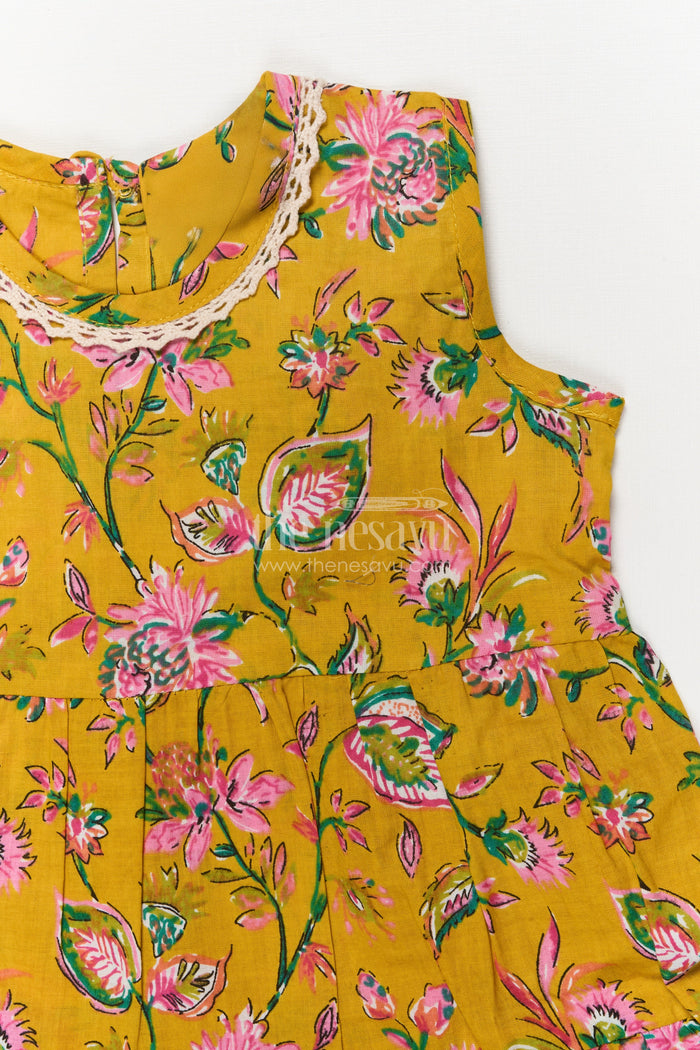 The Nesavu Girls Cotton Frock Sleeveless Yellow Floral Frock for Toddler Girls – Perfect for Summer and Outings Nesavu Nesavu sleeveless floral cotton frock for toddler girls in yellow – perfect for summer birthdays
