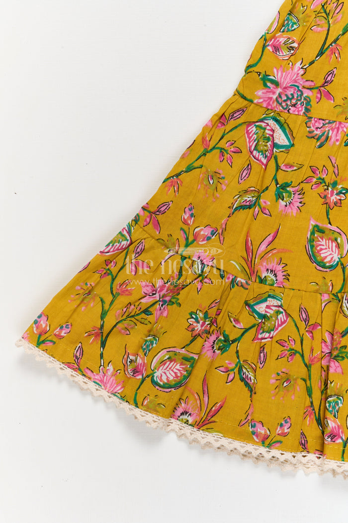 The Nesavu Girls Cotton Frock Sleeveless Yellow Floral Frock for Toddler Girls – Perfect for Summer and Outings Nesavu Nesavu sleeveless floral cotton frock for toddler girls in yellow – perfect for summer birthdays