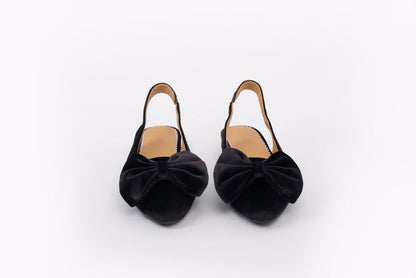 Womens large sizes black velvet bow slingback shoes in large sizes 42 43 44 45 46