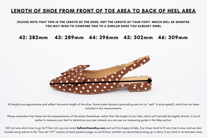 Measurement diagram displaying lengths of womens large size shoes in sizes 42,43,44,45 and 46.