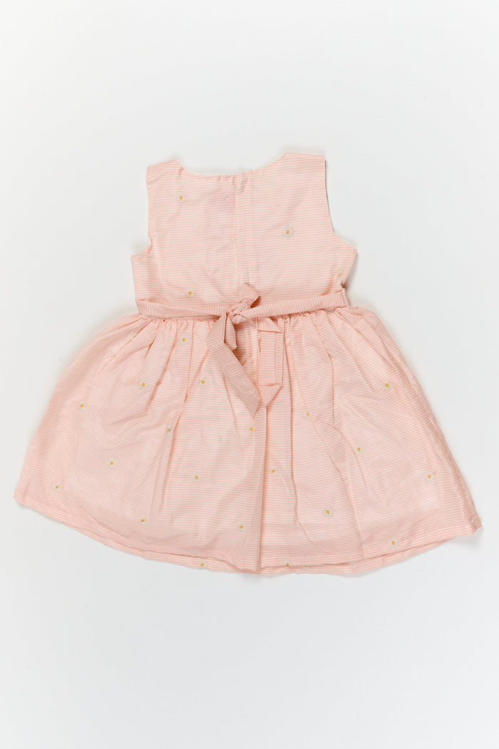 The Nesavu Girls Cotton Frock Striped Cotton Frock with Daisy Embroidery for Sunny Days and Casual Outings Nesavu Nesavu striped cotton frock with floral embroidery – ideal for casual wear and daytime events