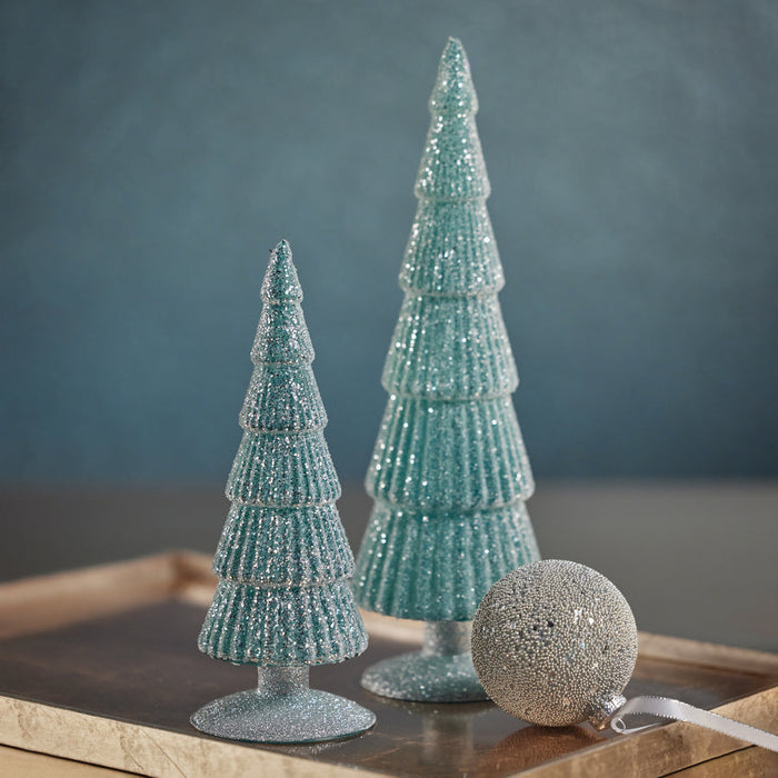 Sugar Pine Glass Tree on Silver Glitter Base - Blue - Christmas Trees by Carlyle Avenue