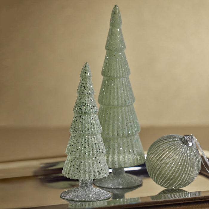 Sugar Pine Glass Tree on Silver Glitter Base - Light Green - Christmas Trees by Carlyle Avenue