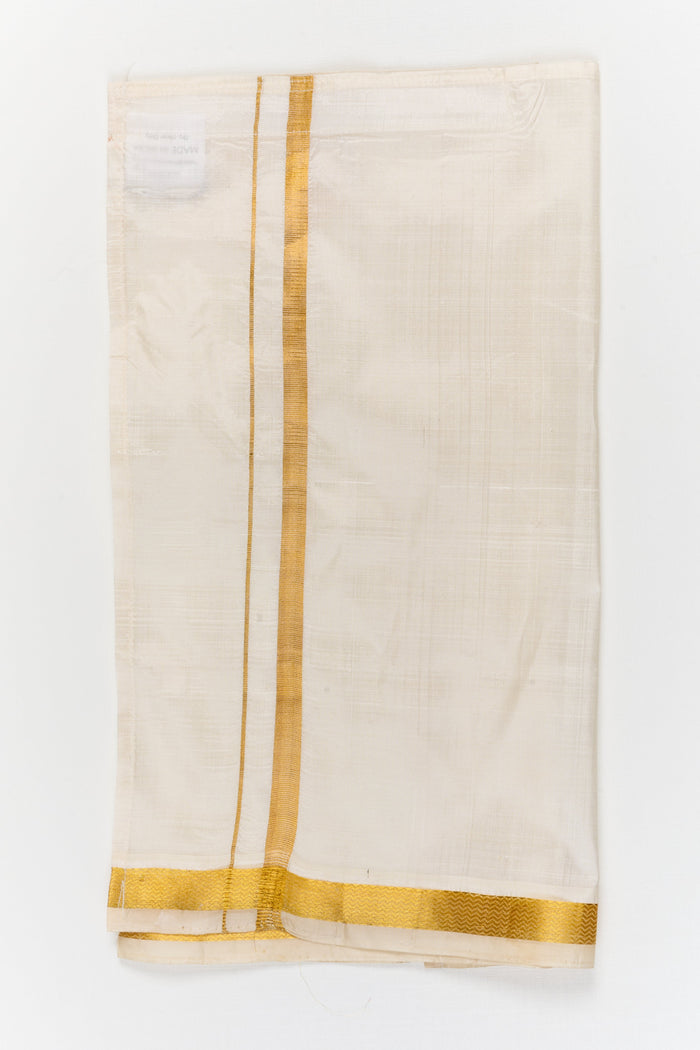 The Nesavu Pure Silk Vesti Temple Style Silk Dhoti for Boys for Rituals and Cultural Programs Nesavu 14 (6M) / White / Pure Silk D084A-14 Nesavu temple style silk dhoti for boys – ideal for religious ceremonies, poojas, and cultural functions