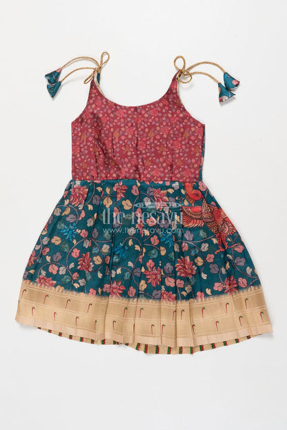 The Nesavu Tie-up Frock Tie-up Frock for Baby Girls with Digital Print for Weddings and Festive Events Nesavu 20 (3Y) / Green / Style 2 T418B-20 Nesavu baby girl tie-up silk frock with peacock and floral digital print – perfect for weddings and festive wear