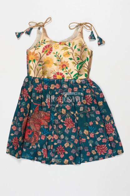 The Nesavu Tie-up Frock Tie-up Frock for Baby Girls with Digital Print for Weddings and Festive Events Nesavu 18 (2Y) / Green / Style 3 T418C-18 Nesavu baby girl tie-up silk frock with peacock and floral digital print – perfect for weddings and festive wear