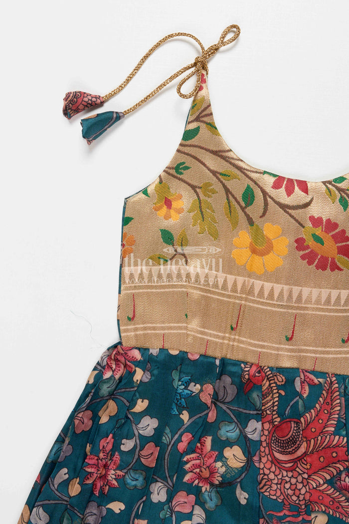 The Nesavu Tie-up Frock Tie-up Frock for Baby Girls with Digital Print for Weddings and Festive Events Nesavu Nesavu baby girl tie-up silk frock with peacock and floral digital print – perfect for weddings and festive wear