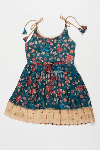 The Nesavu Tie-up Frock Tie-up Frock for Baby Girls with Digital Print for Weddings and Festive Events Nesavu Nesavu baby girl tie-up silk frock with peacock and floral digital print – perfect for weddings and festive wear