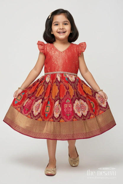 The Nesavu Silk Frock Tissue Yoke Silk Frock for Toddler Girls for Poojas and Traditional Celebrations Nesavu 20 (3Y) / Red SF1090A-20 Nesavu tissue yoke silk frock for toddler girls with zari border for traditional poojas and functions